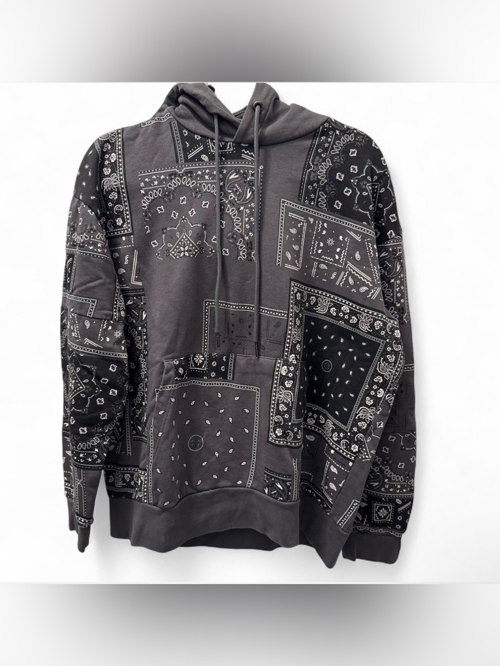 Zara Men's Black Patterned Bandana Print Hoodie